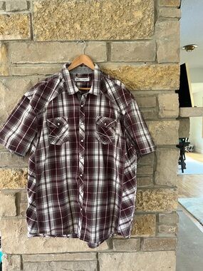 BKE Men's Short-Sleeve Plaid Button-Down Shirt Burgundy & White Athletic Fit 3XL